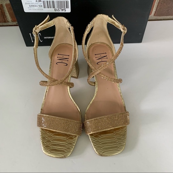 INC international concepts nerissa sandals gold block heel women’s size US 6 M - Picture 3 of 8